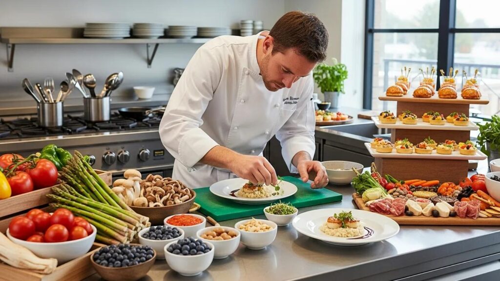 Chef preparing customized menu options for a corporate catering event