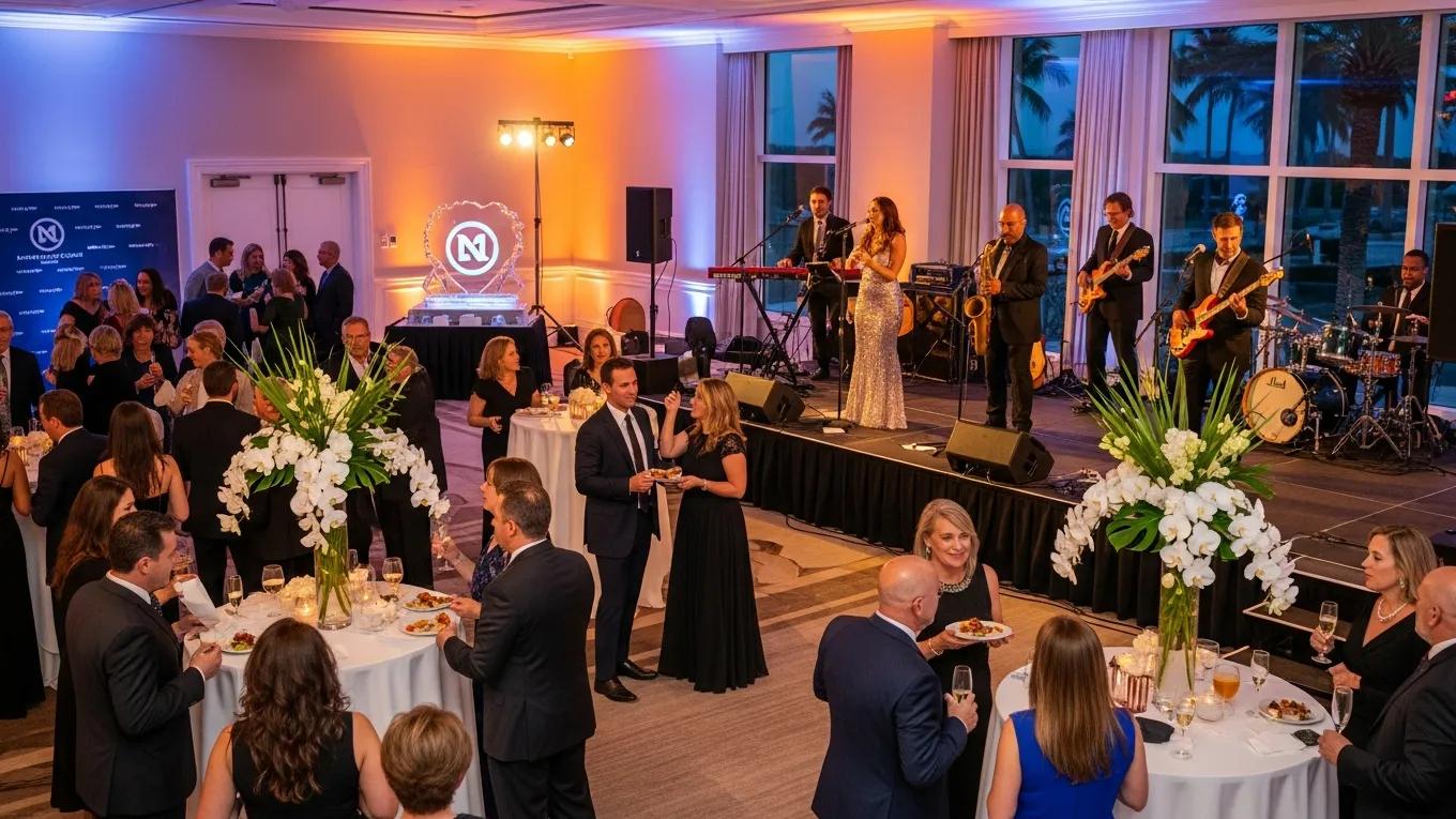 Corporate event in Palm Beach with guests enjoying live entertainment