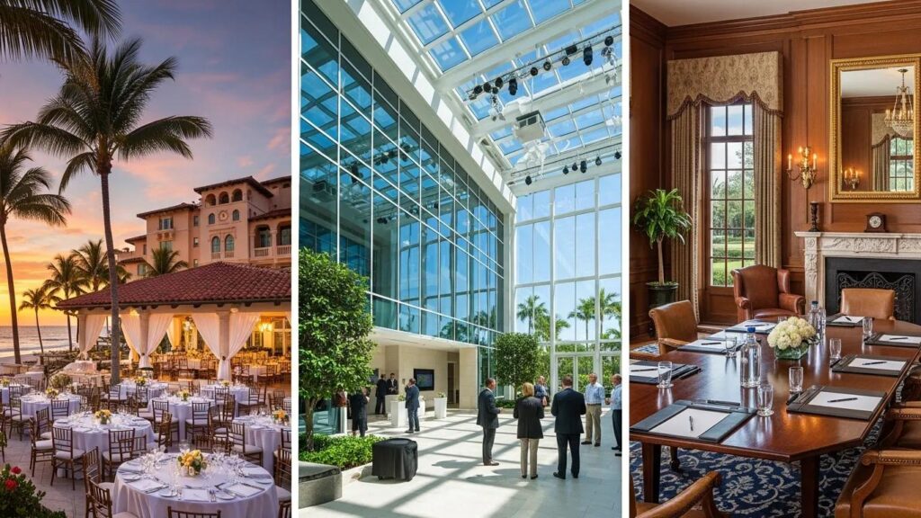 Diverse corporate event venues in Palm Beach showcasing architectural beauty