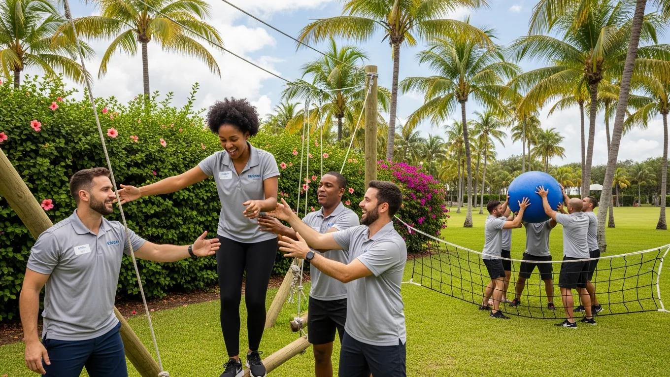 Professionals engaging in outdoor team-building activities in Palm Beach