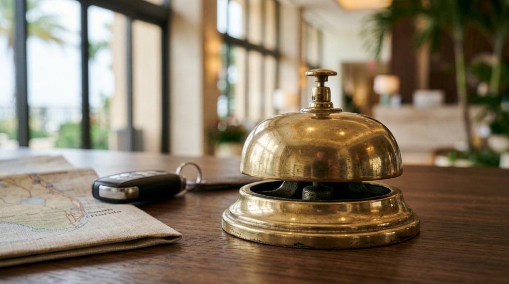Company retreat venue with reception bell and key, fostering collaboration and culture.
