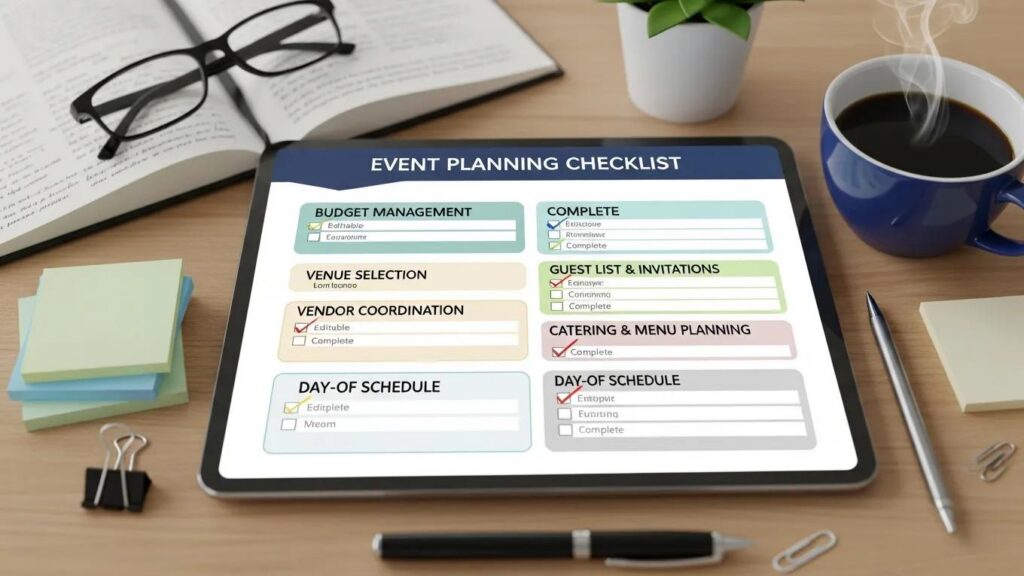 Customizable event planning checklist template on a digital device